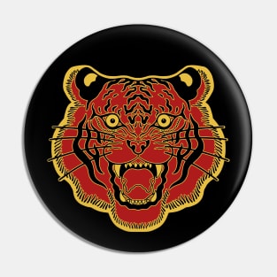 Red and Gold Traditional Tiger Face Pin