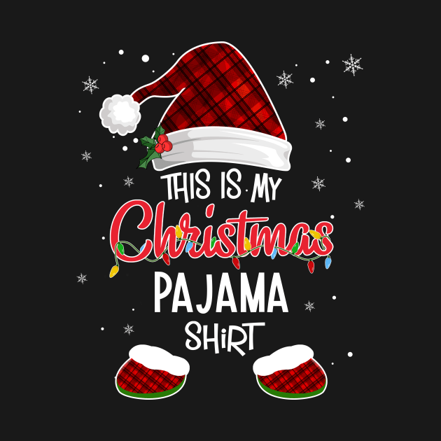 This Is My Christmas Pajama Shirt Gnome Christmas Red Plaid T-Shirt by Alana Clothing