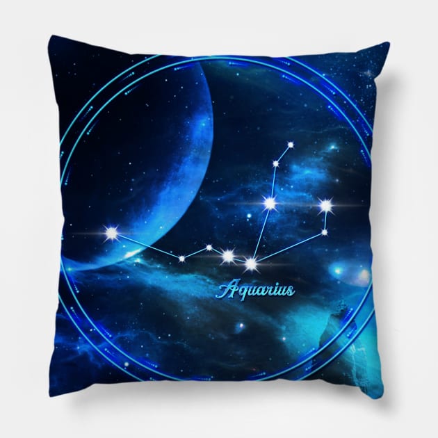 Golden zodiac aquarius star sign Pillow by Nicky2342