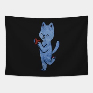 blue cat kiss heart illustration valentine's day Tapestry