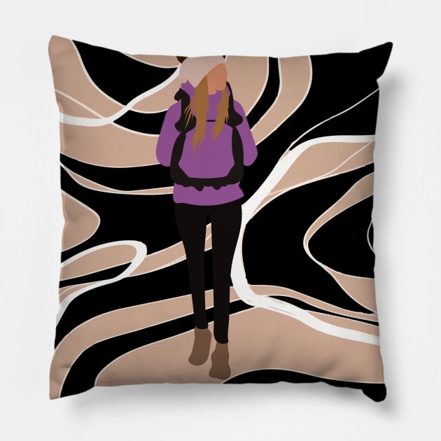 Woman on a hike Pillow by Art by Ergate