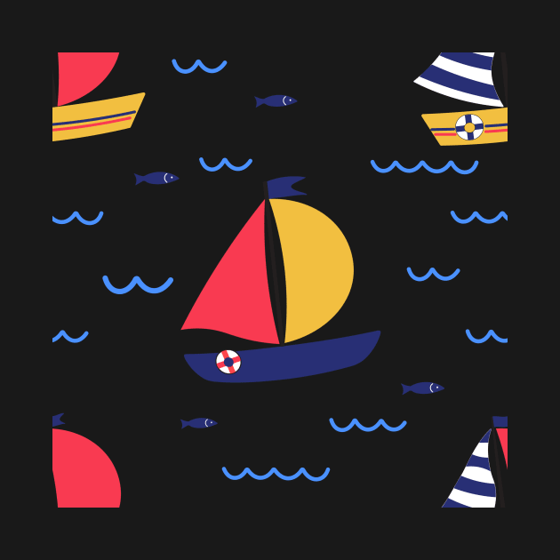 Seamless pattern of sailboat regatta in sea ocean. Summer outdoor sports activity concept. by Nalidsa