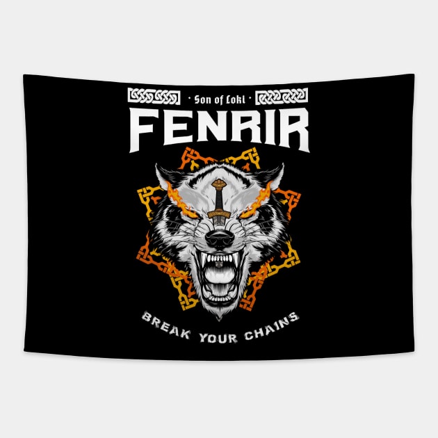 Sons of Loki: Fenrir the unchained-Norse mythology design Tapestry by JustJoshDesigns