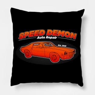 Speed Demon Auto Reapir Muscle Car vintage art with black Background Pillow