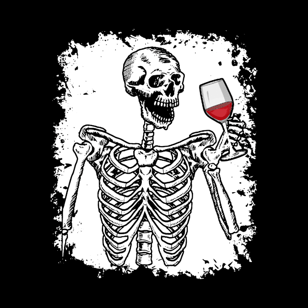 Halloween Shirt Wine Drinking Skeleton Skull by Pelman