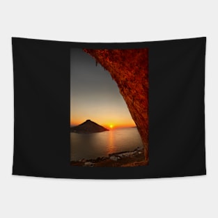 Sunset at the Grande Grotta - Kalymnos island Tapestry