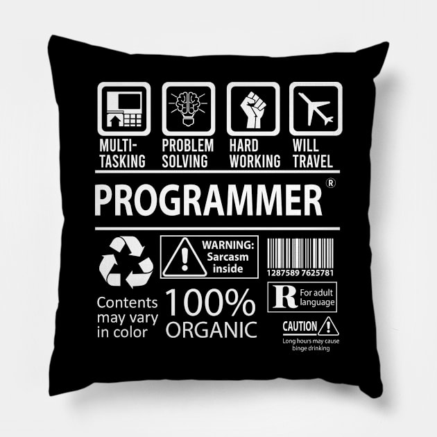 Programmer T Shirt - MultiTasking Certified Job Gift Item Tee Pillow by Aquastal