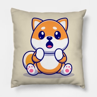 Cute Shiba Inu Dog Surprised Cartoon Pillow