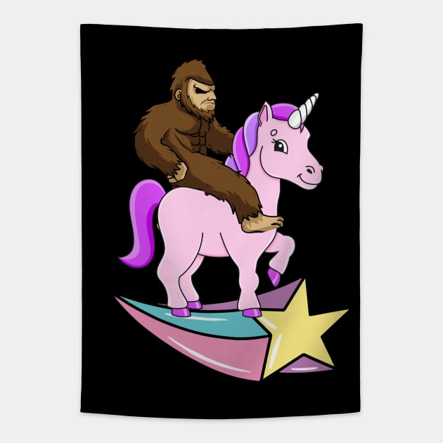 Bigfoot Riding A Unicorn Tapestry by FullOnNostalgia