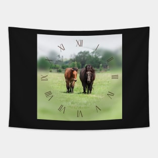 Two horses on pasture looking at camera Tapestry