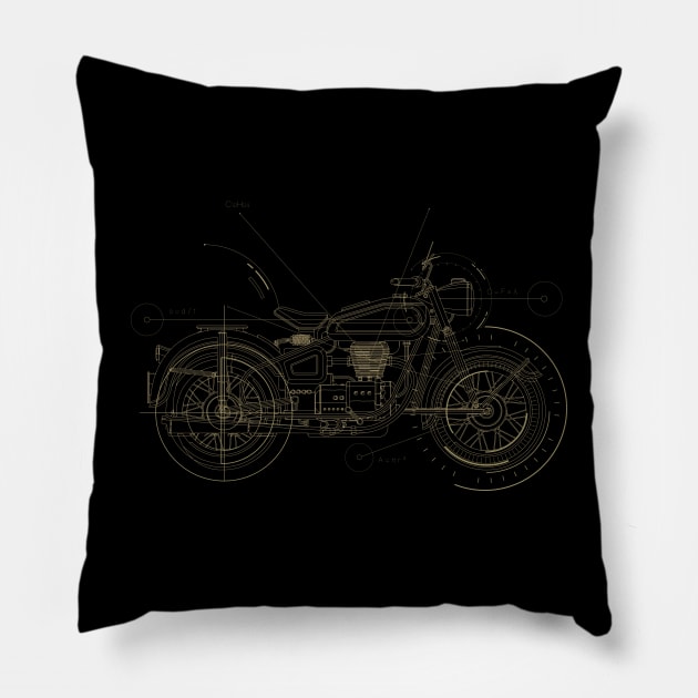 Vintage Indian Motorcycle Blueprint Pillow by origato