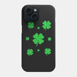 St Patricks Day, 4 Leaf Bright Green Faux Glitter Clovers Phone Case