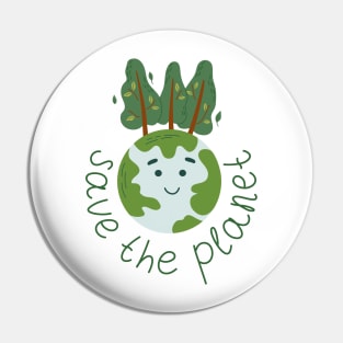 Planet Earth with smiling face and trees Pin