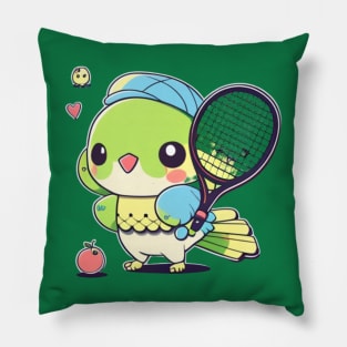 kawaiii cute parrot playing tennis Pillow