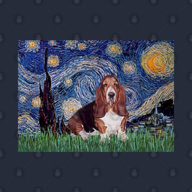 Starry Night (Van Gogh) Adapted to Feature a Basset Hund by Dogs Galore and More