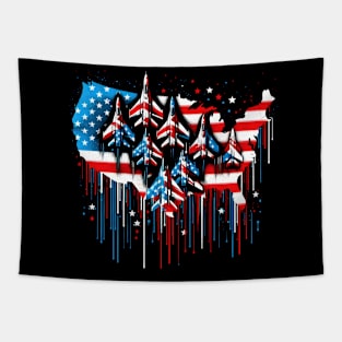 Fighter Jet Airplane American Flag USA Map 4th Of July Tapestry