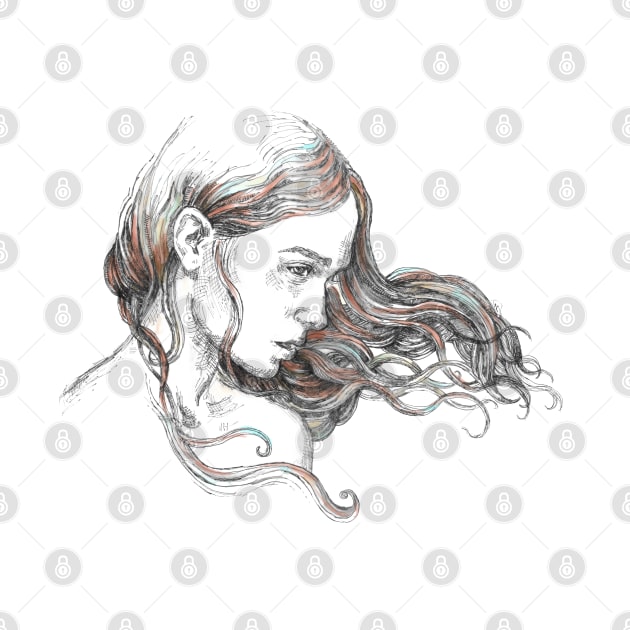 Windblown Hair_Line drawing. by FanitsaArt