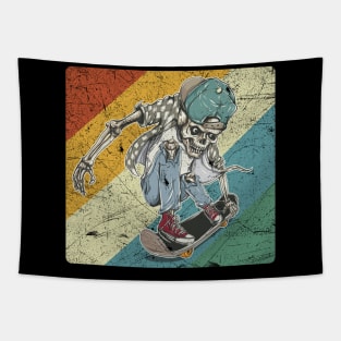 Vintage Retro Skeleton Skateboarding Tapestry