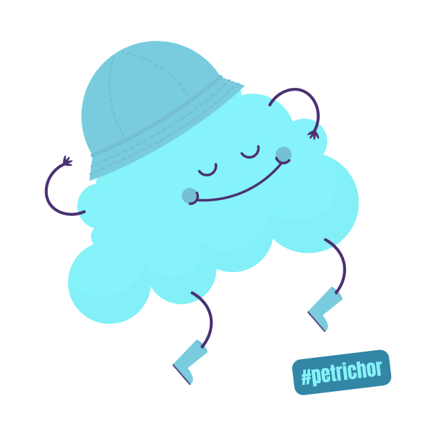 Hashtag Petrichor Cute Blue Cloud with a Rain Hat by nathalieaynie