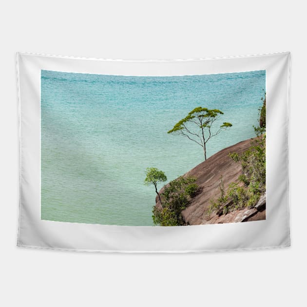 Small tree and big vast ocean scenery Tapestry by Juhku