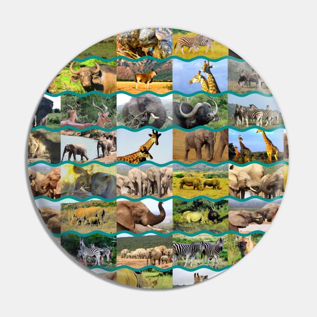 African Wildlife Collage Wave Lines Pin by PathblazerStudios