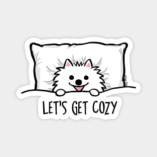 Let's Get Cozy Cute White Pomeranian Magnet