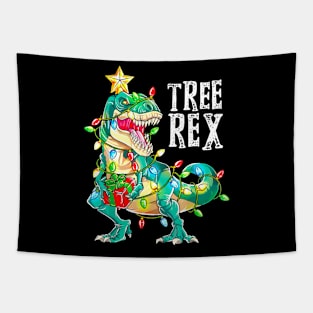 Tree Rex Christmas T-Rex With Xmas Lights Dinosaur Kids Boys Tapestry