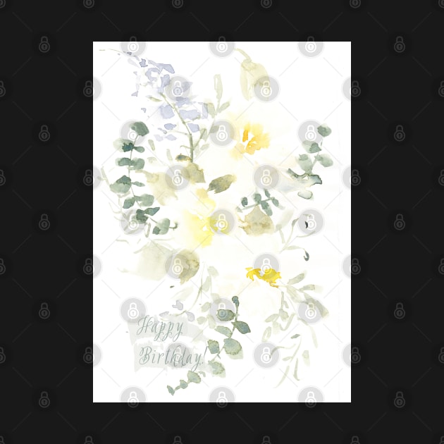 Dainty Yellow Watercolor Happy Birthday Greeting Card by Harpleydesign