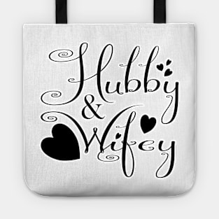 Hubby & Wifey with Love Hearts in Black & White. Tote