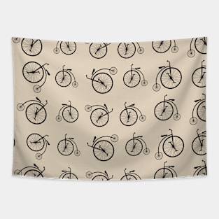 Retro Bicycle Pattern on Brown Background Tapestry