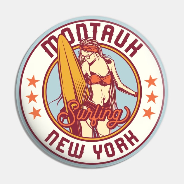 Vintage Surfing Badge for Montauk, New York Pin by SLAG_Creative