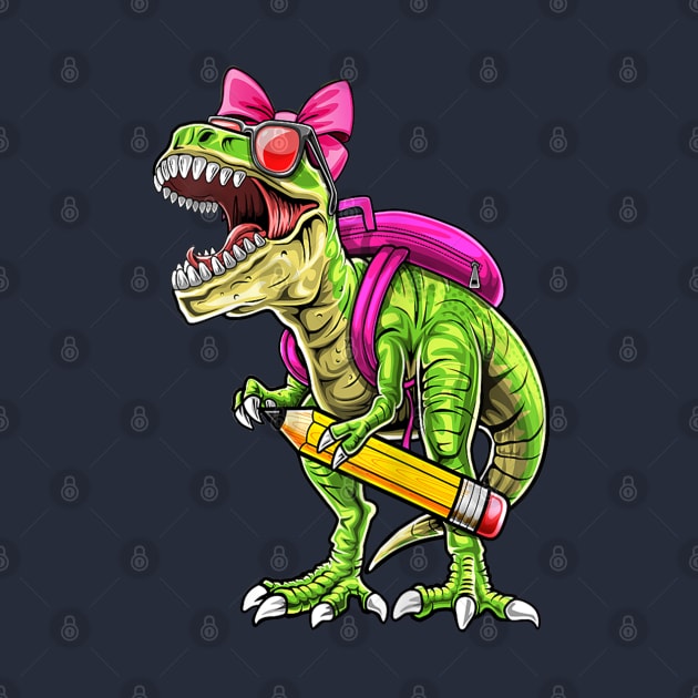 Funny Back To School T-Rex wearing a School Bag and Carrying pencil by BioLite