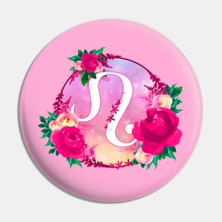 Leo Zodiac Horoscope Pink Floral Monogram Pin