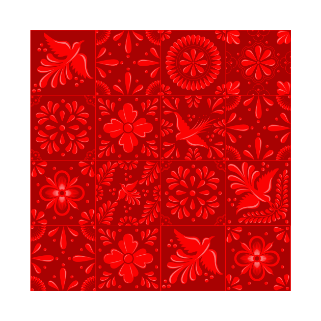 Mexican Red Talavera Tile Pattern by Akbaly by Akbaly
