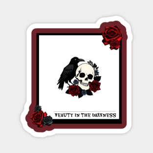 Beauty in the darkness | Skull with Roses and a Raven Magnet