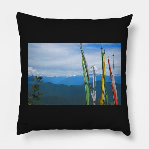 Prayer Flags in the Himalayas Pillow by Carole-Anne