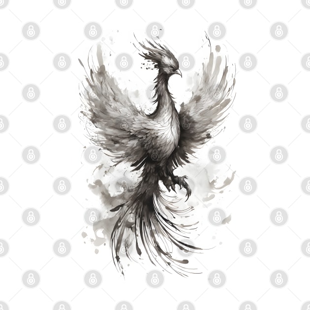 Phoenix bird japanese ink drawing by Ravenglow