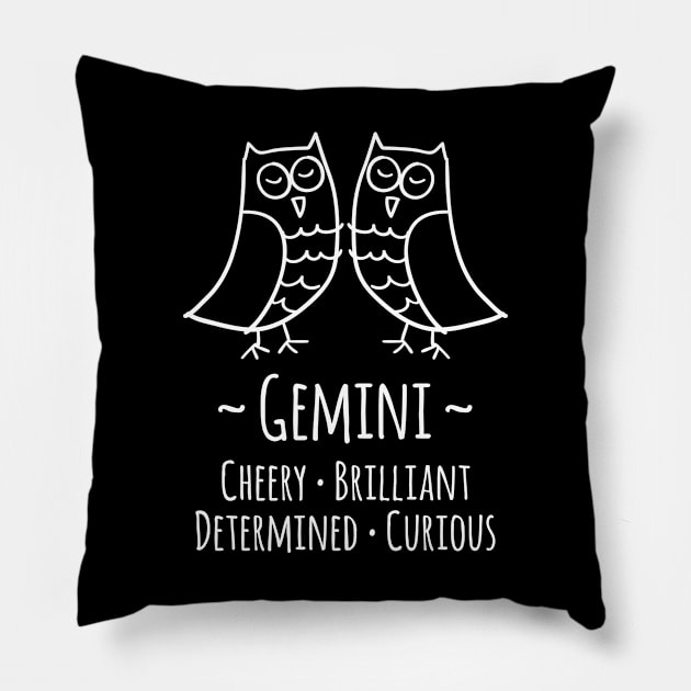 Gemini Zodiac Sign Pillow by HappyCatPrints