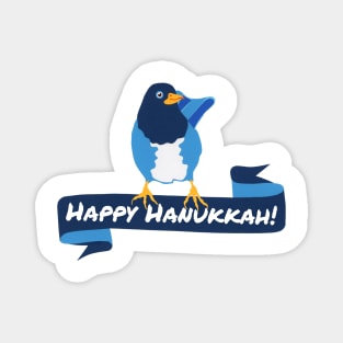 HAPPY HANUKKAH Bird in Blue on Ribbon Banner from Hand Cut Paper Magnet