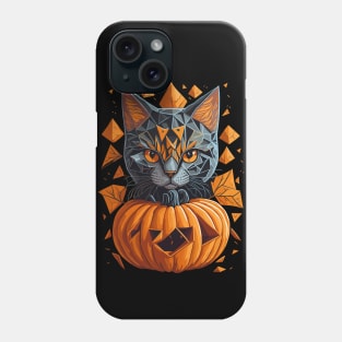 Geometric Halloween Cat on Pumpkin Phone Case