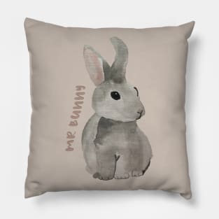 Mr bunny cute watercolor bunny sweet watercolour rabbit Pillow