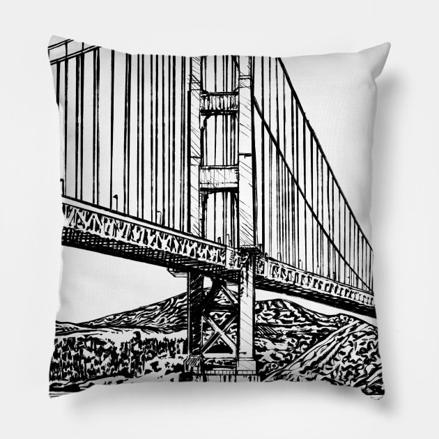 GOLDEN GATE BRIDGE ink painting .1 Pillow by lautir