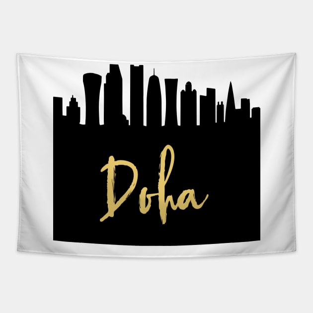 DOHA QATAR DESIGNER SILHOUETTE SKYLINE ART Tapestry by deificusArt