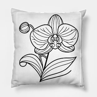 Black And White Orchid Design Pillow