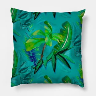 Elegant Tropical floral leaves botanical pattern,botanical pattern, tropical plants, green turquoise leaves pattern over a Pillow