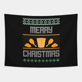 Merry Christmas Fried Chicken Pixel Art Tapestry