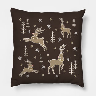 Rudolph Classy Champagne, Gold Reindeer Star Pattern Digital Illustration Pillow