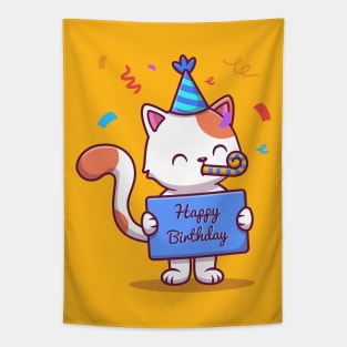 Cute Birthday Cat With Confetti Tapestry