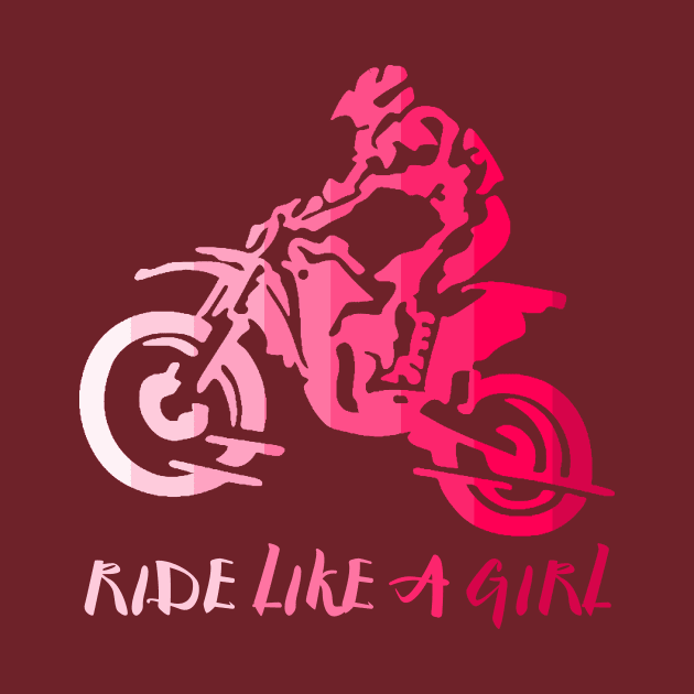 I Ride Like a Girl Pink Retro Biker Silhouette Enduro Girl by Bezra