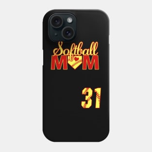 Softball Mom #31 Softball Jersey Favorite Player Biggest Fan Heart Softball Jersey Phone Case